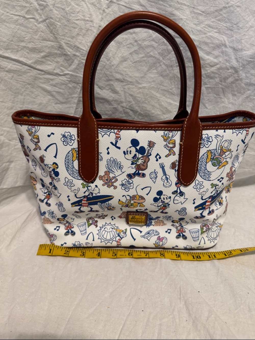 Dooney & Bourke White Canvas Mickey & Friends Tote with Brown Trim